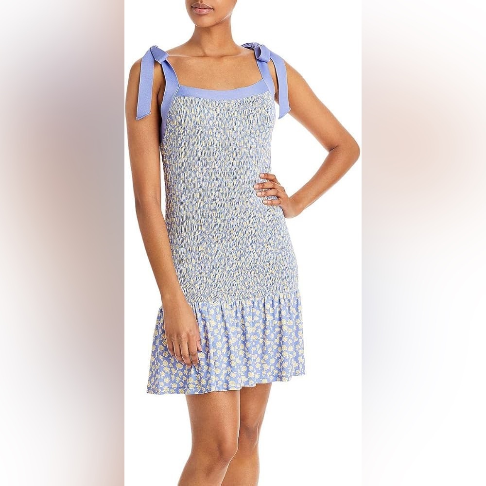 French Connection Peony-Doria Eco Ruched Dress XS Blue Floral Tie Strap Mini